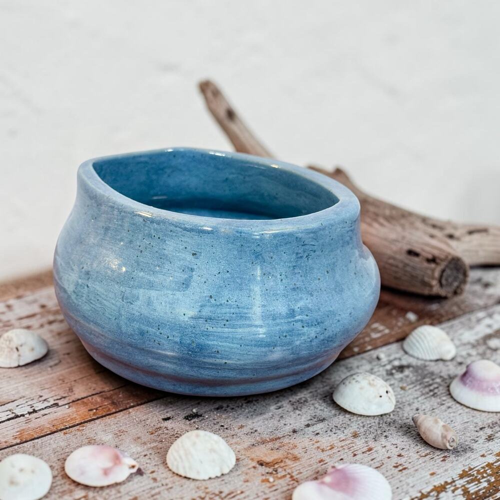 Handmade Studio Art Pottery Blue Glazed Bowl Planter Succulent Pot Artisan SDG